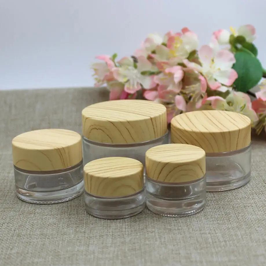 5G clear glass jar/bottle pot wooden shape lid gel/eye cream/sample/art nail/skin care/essence/moisturizer cosmetic packing