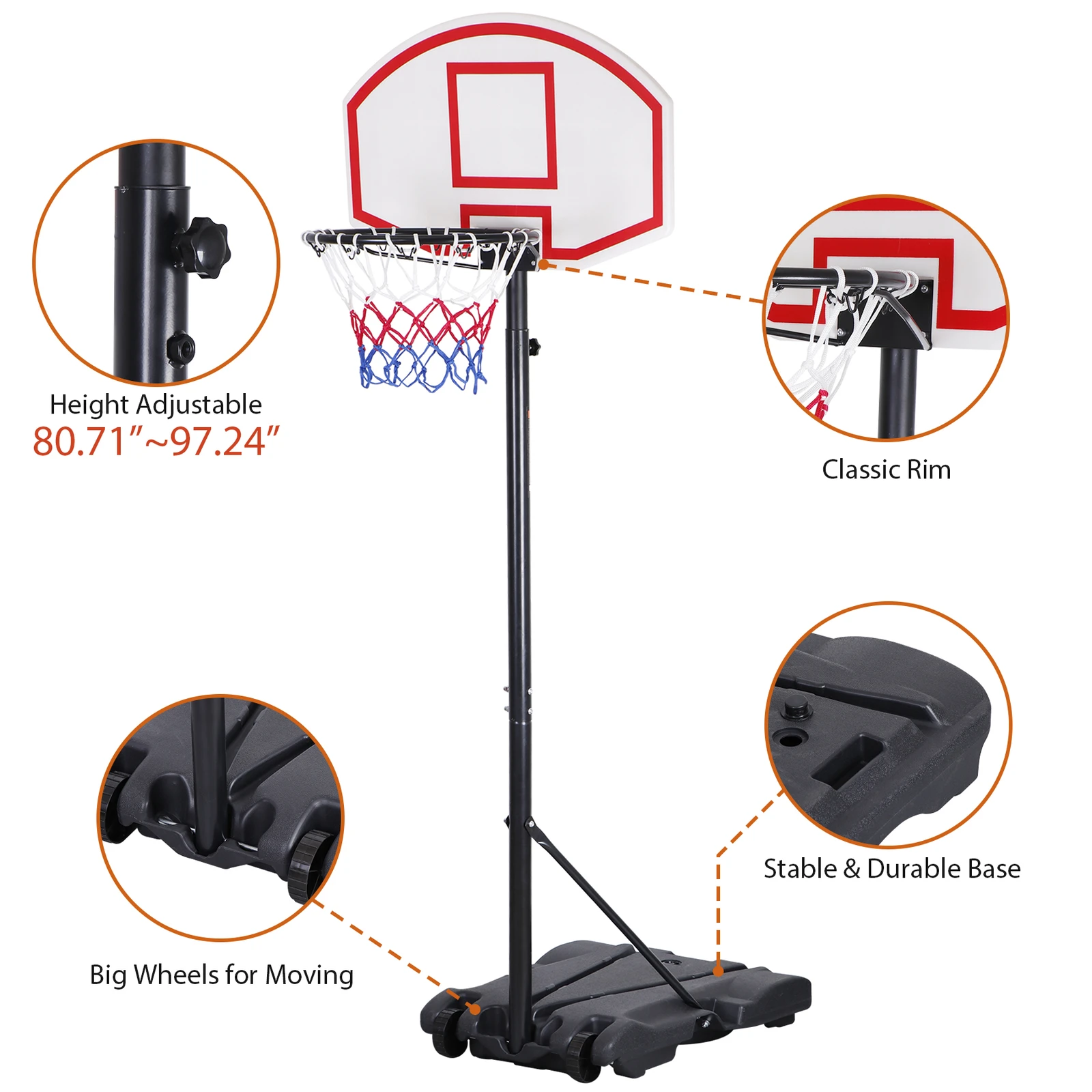 Portable Basketball Hoop Outdoor Goals Backboard System Adjustable Height 5-7 FT view 6