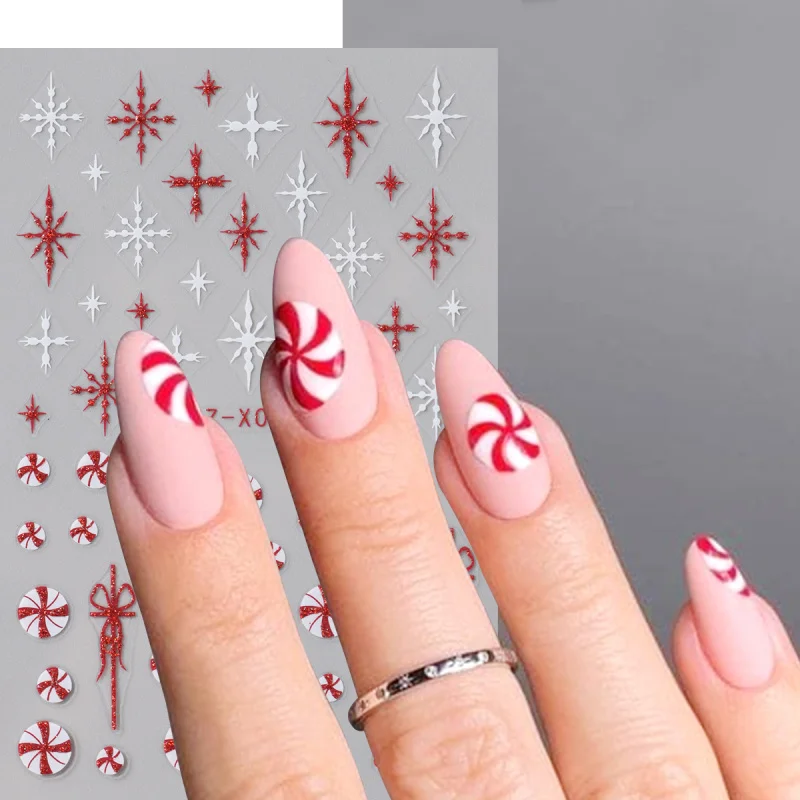3pc 3D Festivo Natale Nail Art Adesivi Rosso Cappelli di Natale Bowknot Caramelle Fiocco di neve Francese Manicure Capodanno Cursori adesivi Decor
