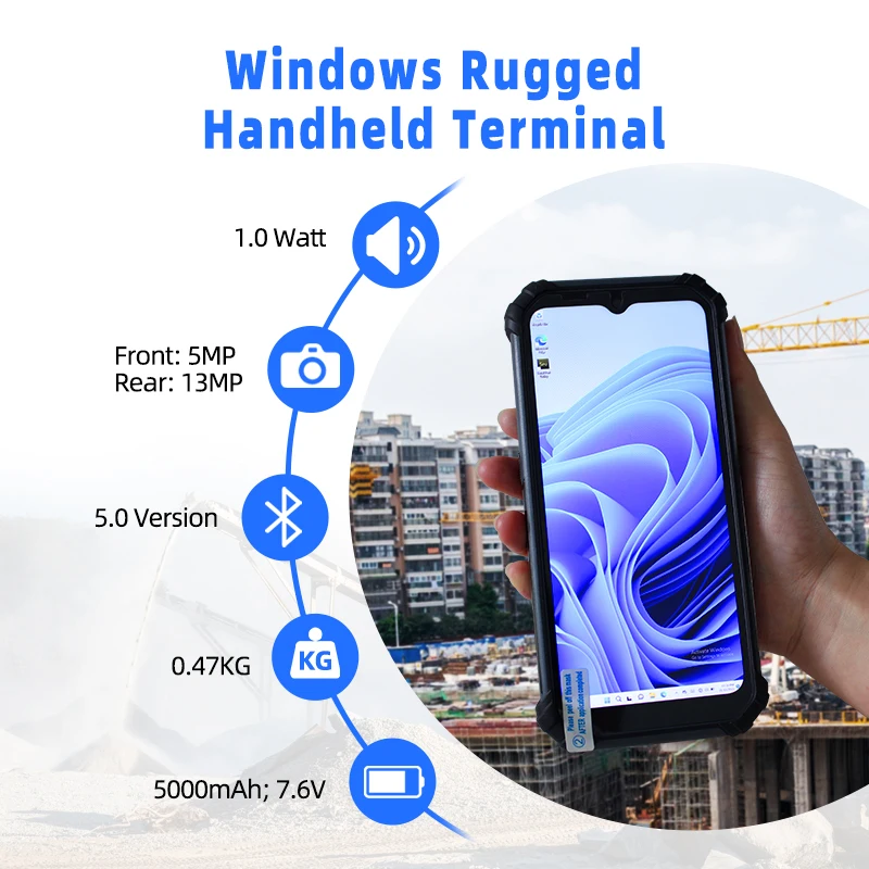 Rugged Smartphone 6.5 Inch Handheld Rugged Windows 11 PDA Mobile Device with NFC 2D Barcode Scanner 10 Meters Distance