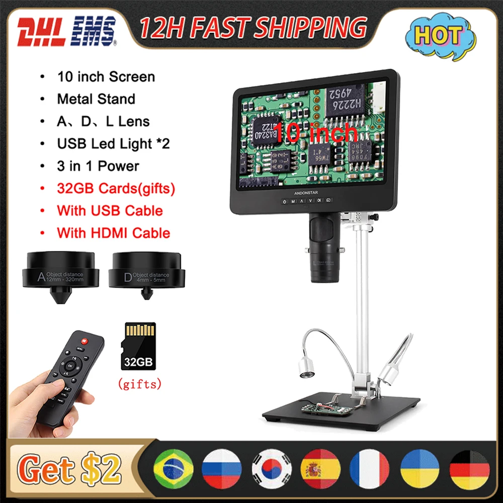 Andonstar AD246SM AD249SM Digital Microscope Wiith HDMI Measurement Software For PCB PC Connection SMD Repair Solder Inspection