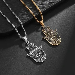 Classic Stainless Steel Devil's Eye Hand of Fatima Pendant Necklace for Men and Women Fashion Lucky Exorcism Amulet Jewelry Gift