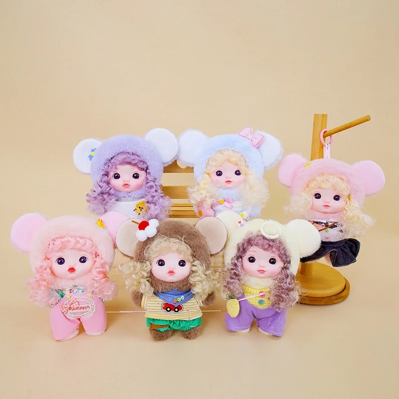 Exquisite schöne Puppe Vinyl Gesicht Plüschtiere lockiges Haar Puppe tragen Kleidung Geburtstag Weihnachtsgeschenk für Kinder Mädchen Hängetasche