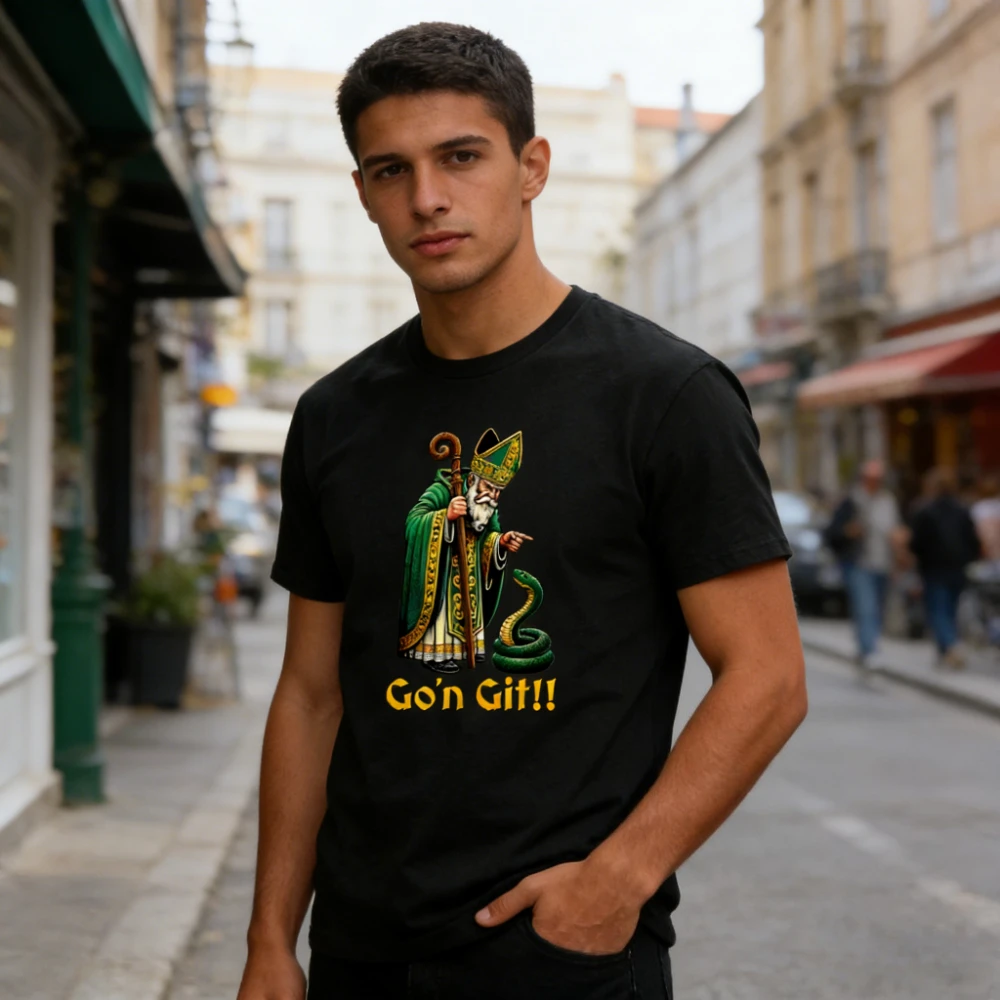 Saint Patrick with Snake T-Shirt St Patricks Day Shirt Classic Pattern Printing Clothing Men Daily Life Casual Cotton Streetwear