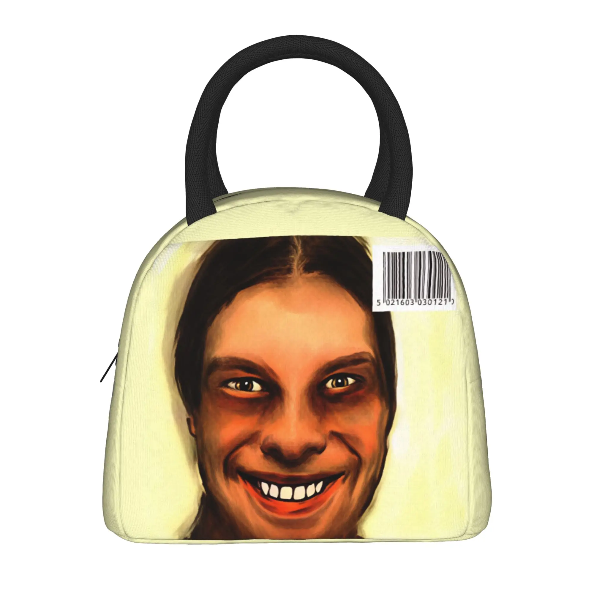 

Aphex Twin Lunch Bag Convenient Lunch Box Women Travel Print Cooler Bag Aesthetic Oxford Tote Food Bags