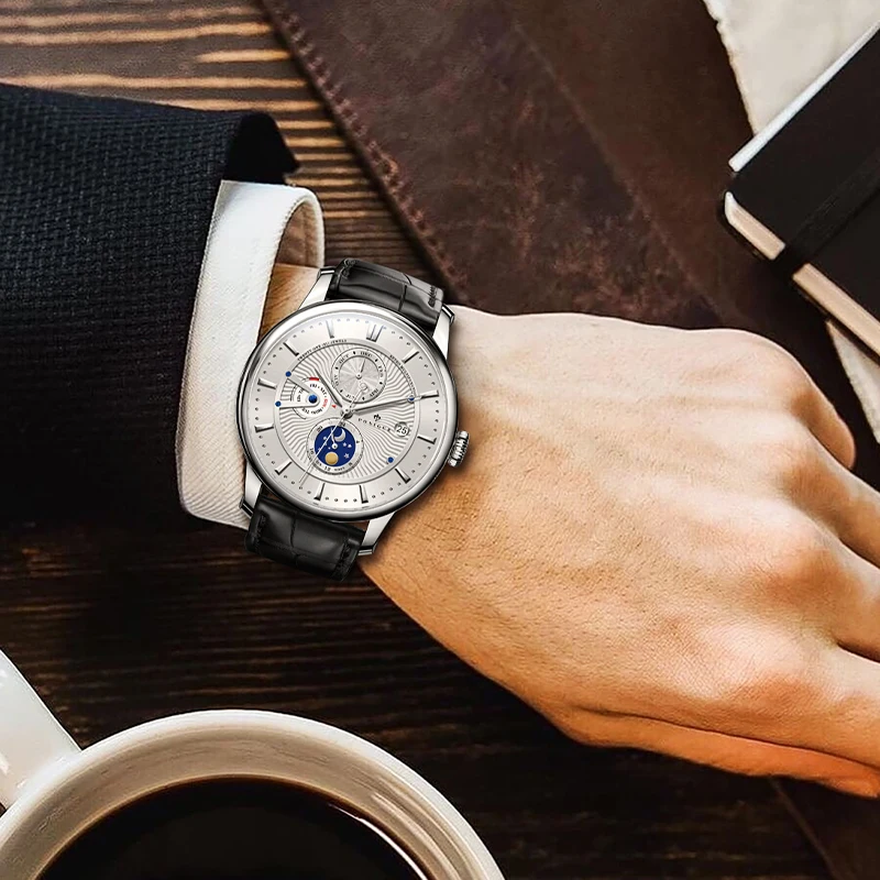 PONIGER Brand Design New Men's Watches Automatic Movement Tourbillon Watches Steel Waterproof Calendar Week Multifunction Watch