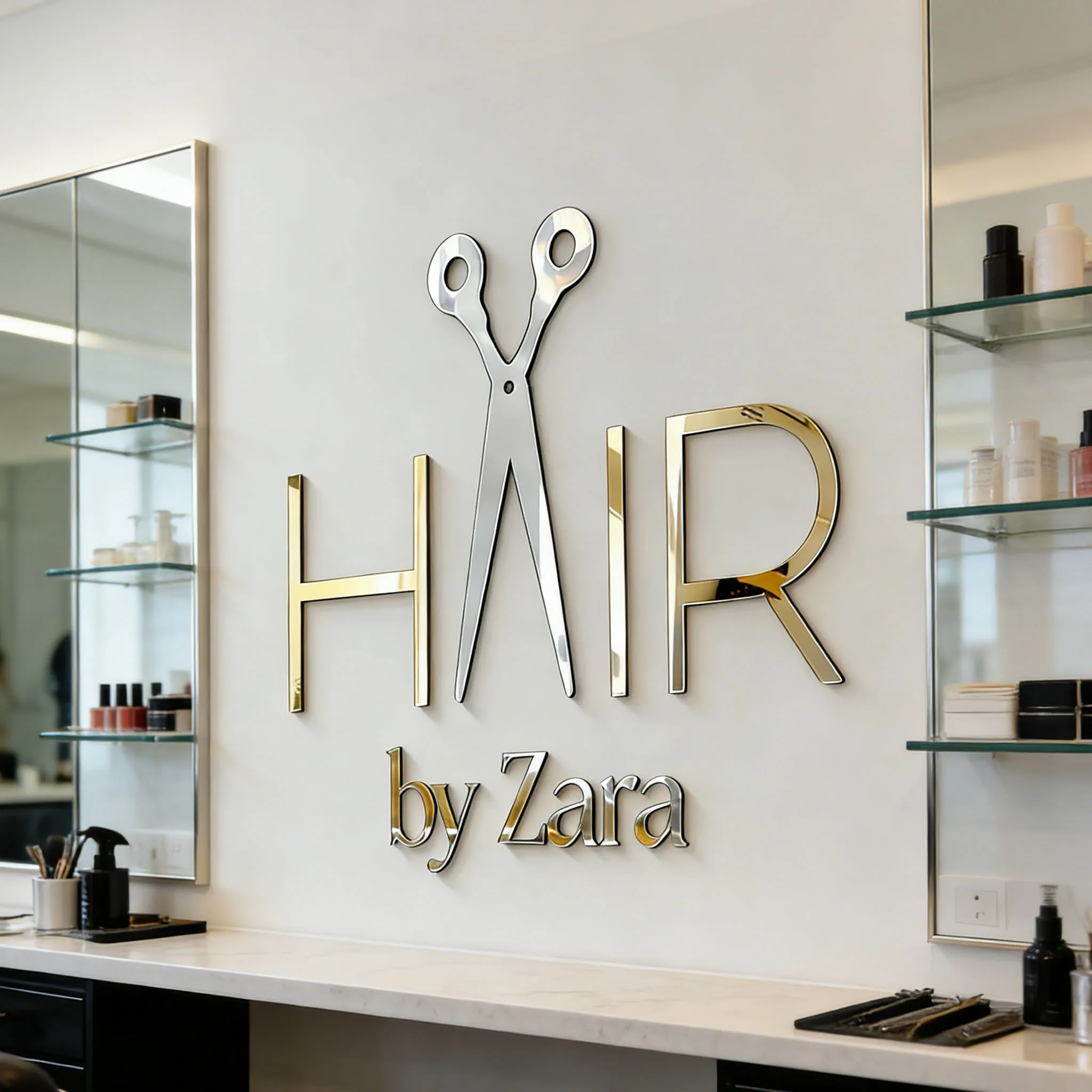 

Custom Mirror Acrylic Logo Sign 3D Laser Cut Business Wall Logo Sign for Company Beauty Salon Personalized Wall Sign Decoration