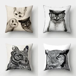 Cute cartoon owl animal leaves plant square cushion cover home living room car sofa decoration waist  pillowcase