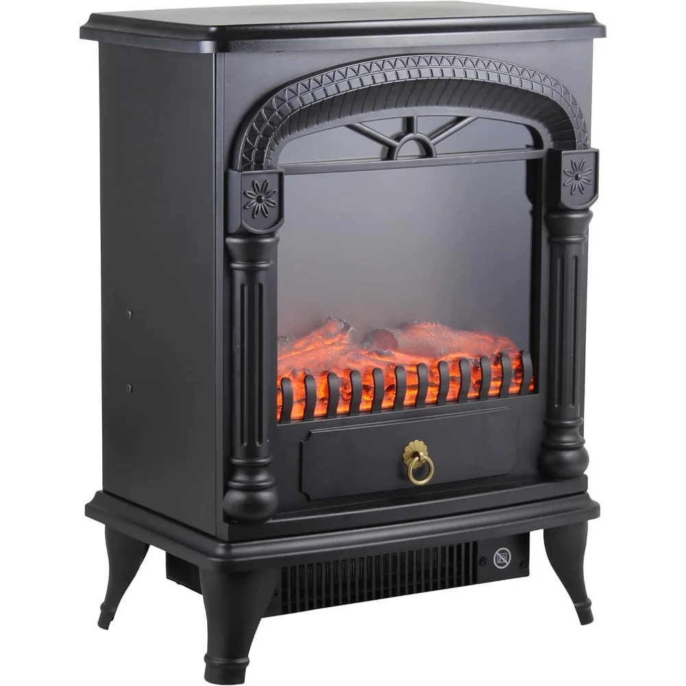 Calentador de espacio para chimenea eléctrica Comfort Zone, estilo de estufa cálida tradicional, efecto de llama 3D realista, termostato ajustable y