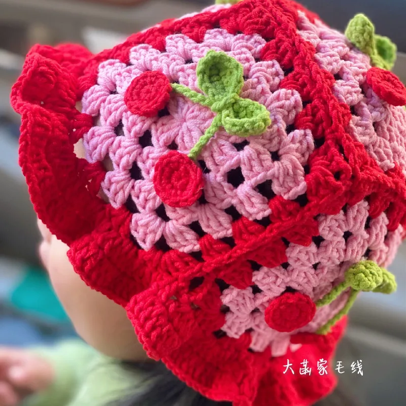 Checkered cherry hat splicing parent-child lace couple handmade DIY gift, material package, finished product for sale