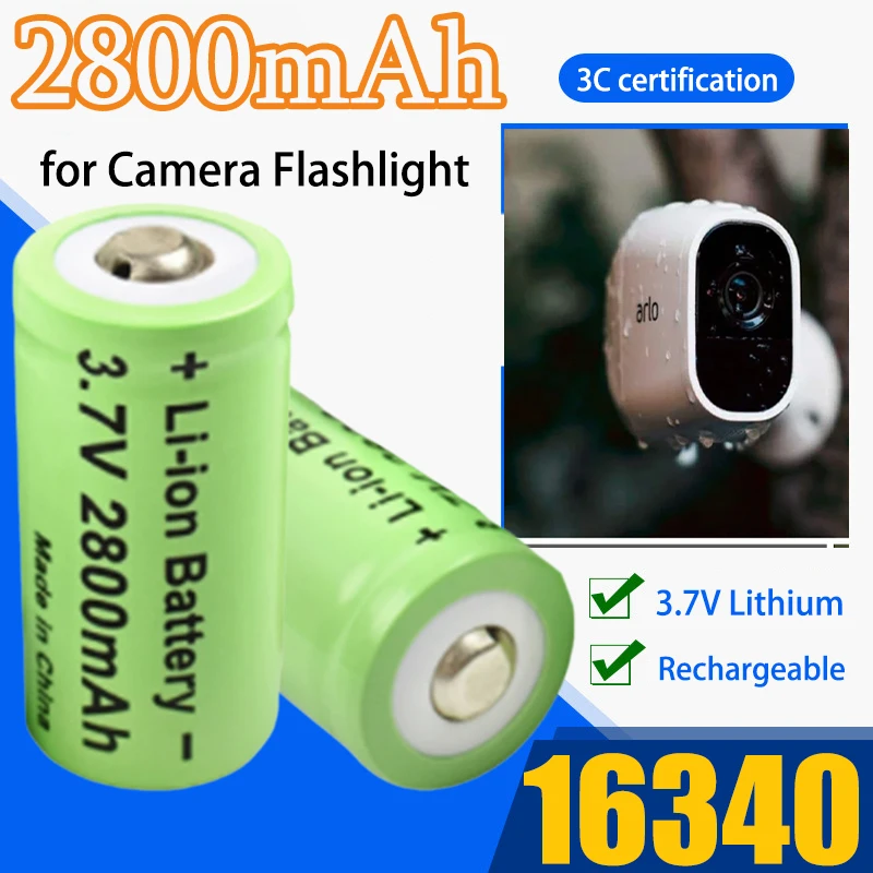 

3.7V 2800mAh 16340 Batteries Rechargeable Li-ion Battery CR123A RCR 123 ICR Cell for LED Flashlight Security Camera Toys Clock