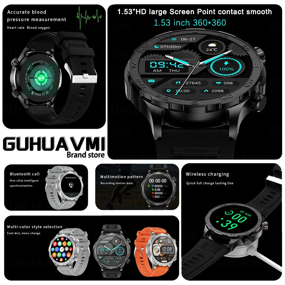 2024 nuovo per Huawei Xiaomi Smart Watch AMOLED HD Screen NFC GPS Motion Trail Fitness Altitude Bluetooth Call Compass Smartwatch