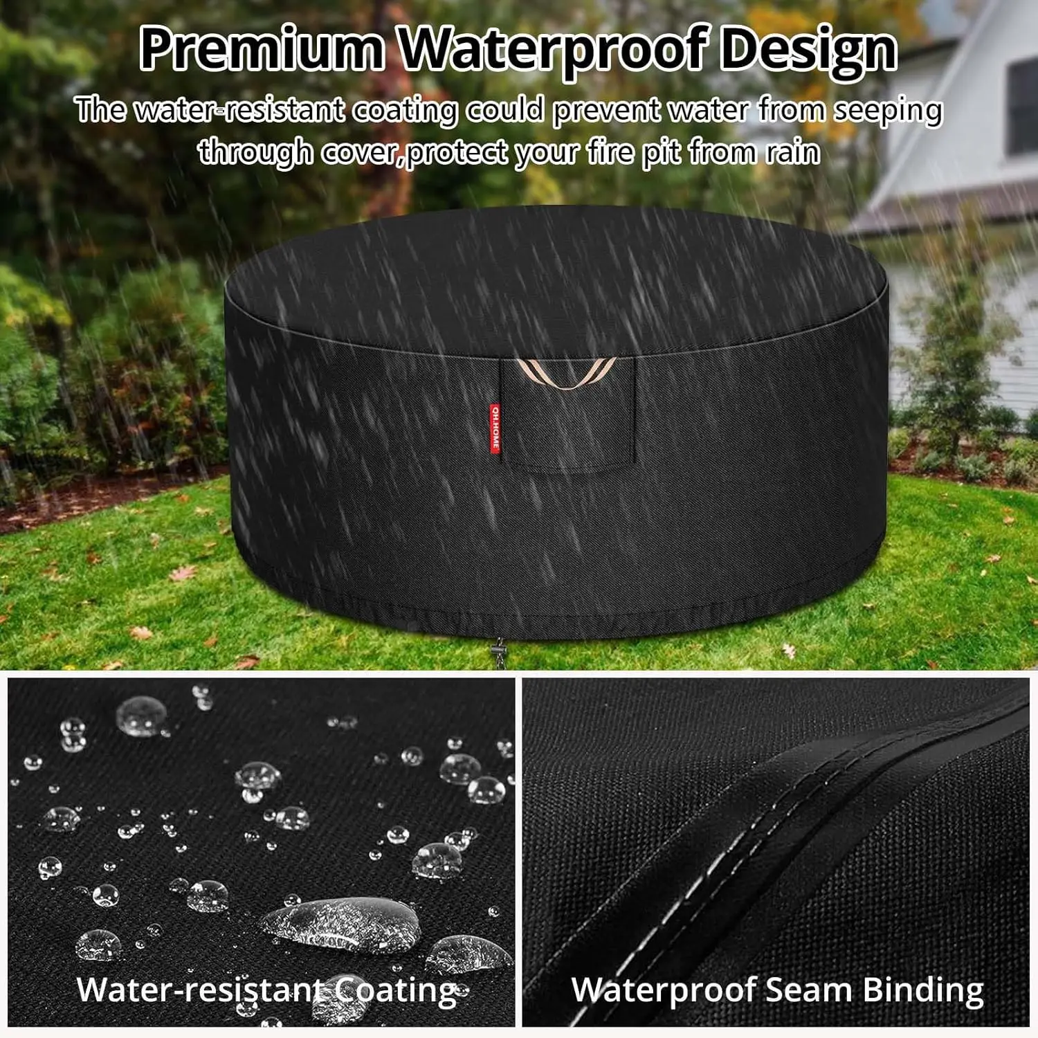 [قماش مطور 900D] غطاء حفرة النار دائري لحفرة نار 45-48 بوصة، غطاء مدفأة مقاوم للماء عالي التحمل 900D مع غطاء Air Ve