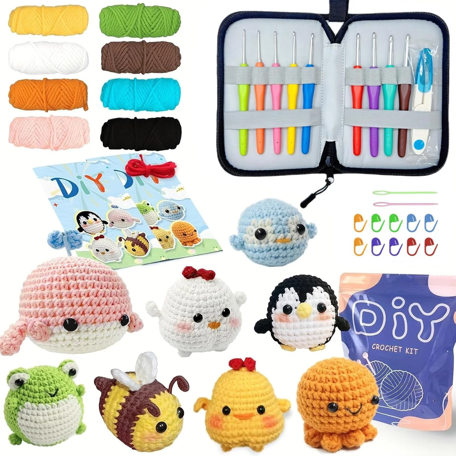AMAXIN Crochet Tool Kit for Beginners-Easy Learn to Starter Amigurumi Knitting Kit and Yarn Craft Ki