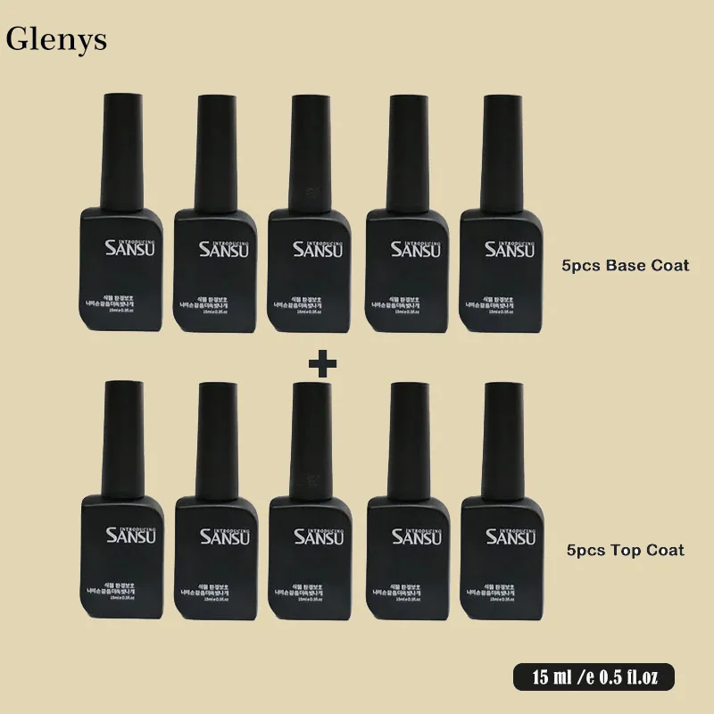 Glenys 10pcs Sansu Top Base Coat Gel Nail Polish Set Semi Permanent Primer For Nail art Matt Top Coat Base coat Nail Gel Polish