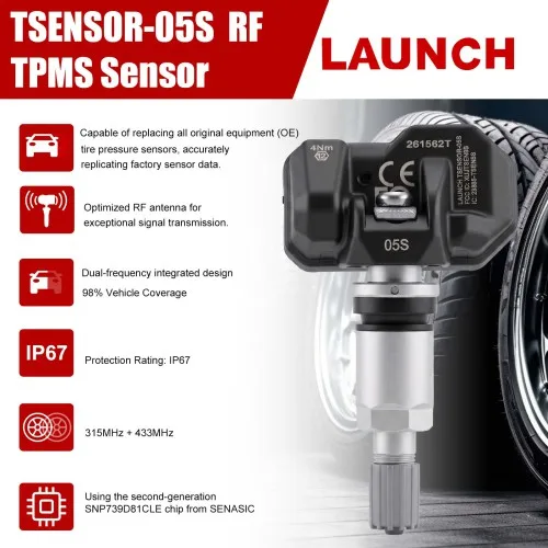 LAUNCH TSENSOR-05S RF TPMS Sensor with Silver Aluminum 315MHz and 433MHz replace 98% of original sensors