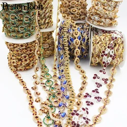 New Gold Crystal Ribbon Colorful Applique Rhinestone Trim Chain for Women  Shoes Bags Clothing Decoration Accessories ML183-193