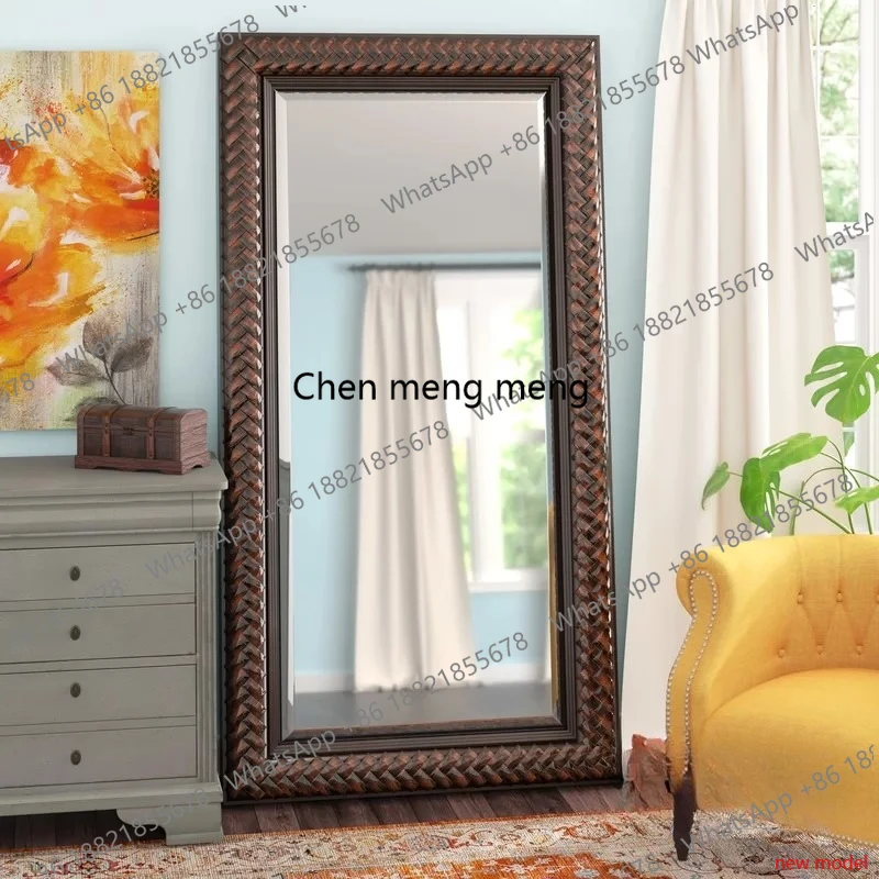 Full body, retro floor-to-ceiling mirror wall-mounted wooden frame living room rectangular full-length mirror h178