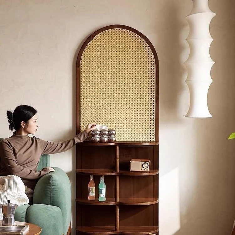 Chinese rattan screen partition, living room entrance, solid wood folding small apartment, simple entry