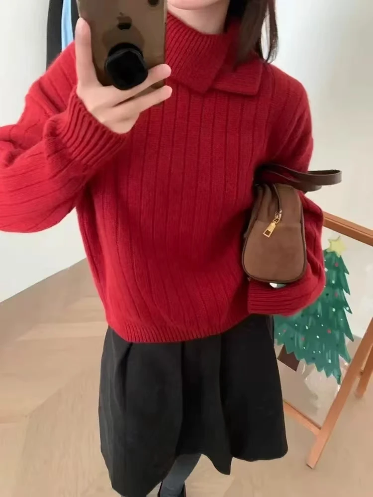 

European and American trendy women's 100 merino wool high neck sweater with full sleeves, new knitted autumn and winter pullover