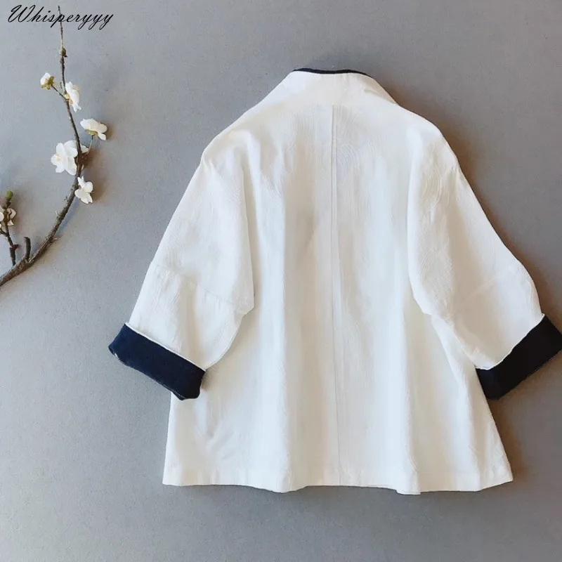 Chinese Style Retro Improved Hanfu Cotton and Linen Tie Cardigan Women\'s China Plate Buckle Top Zen Chinese Traditional Dress