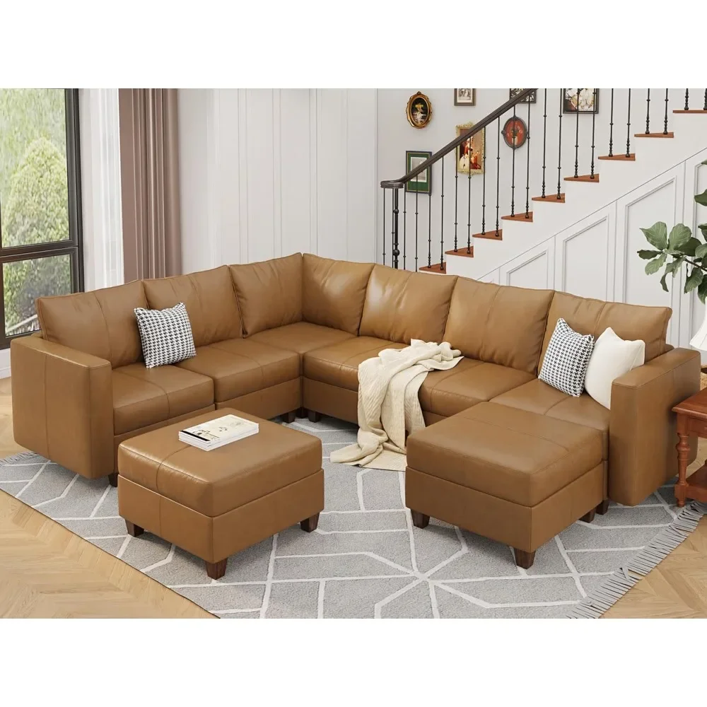 Modular Sectional Sofa with Storage U Shaped Sectionals Faux Leather Sectional Couch Large Sectional Sofa