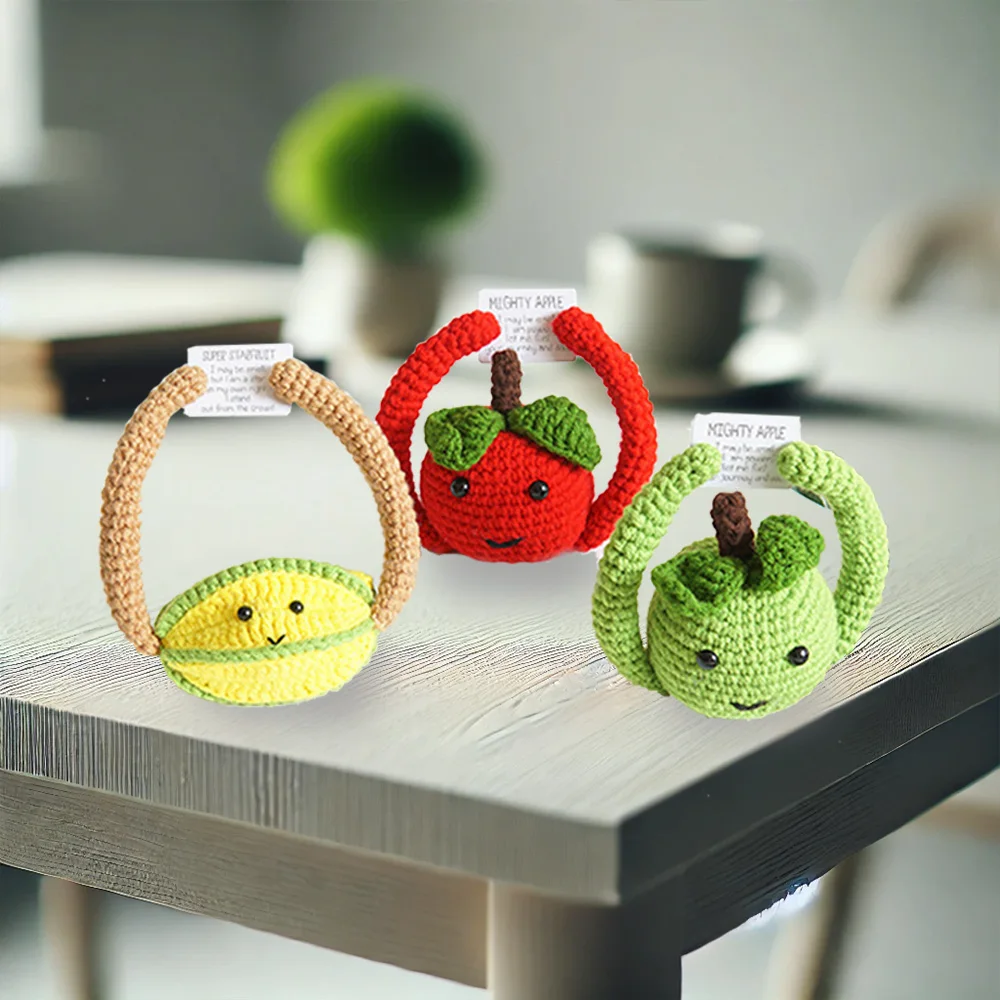 

Handmade Crochet Fruit Toys Set - Adorable Lemon, Red Apple, and Green Apple Amigurumi Plushies Perfect for Home Decor