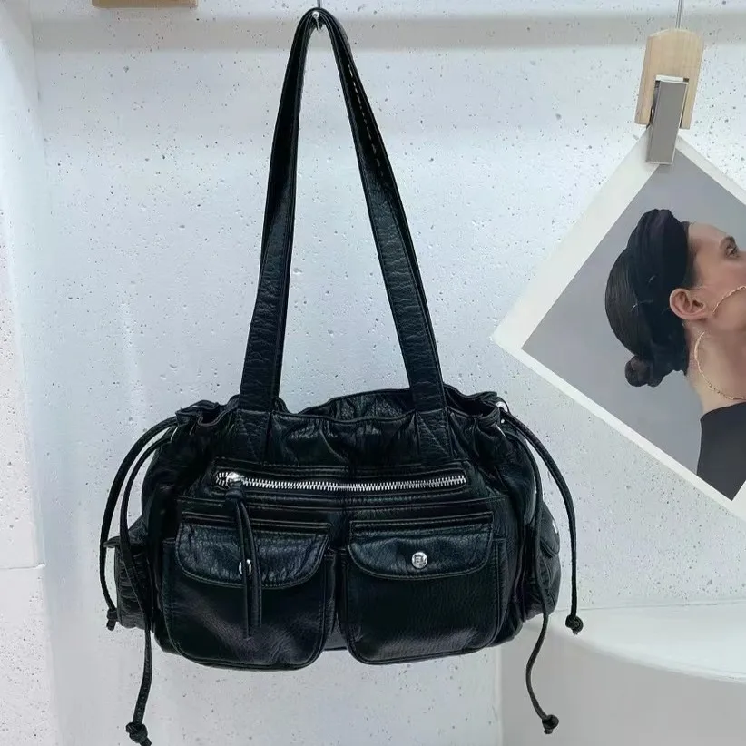 

Сумка на плечо в стиле панк с несколькими карманами, мягкая сумка-тоут на шнурке, женская дизайнерская сумка из искусственной кожи, дорожные сумки для женщин, кошелек для покупок