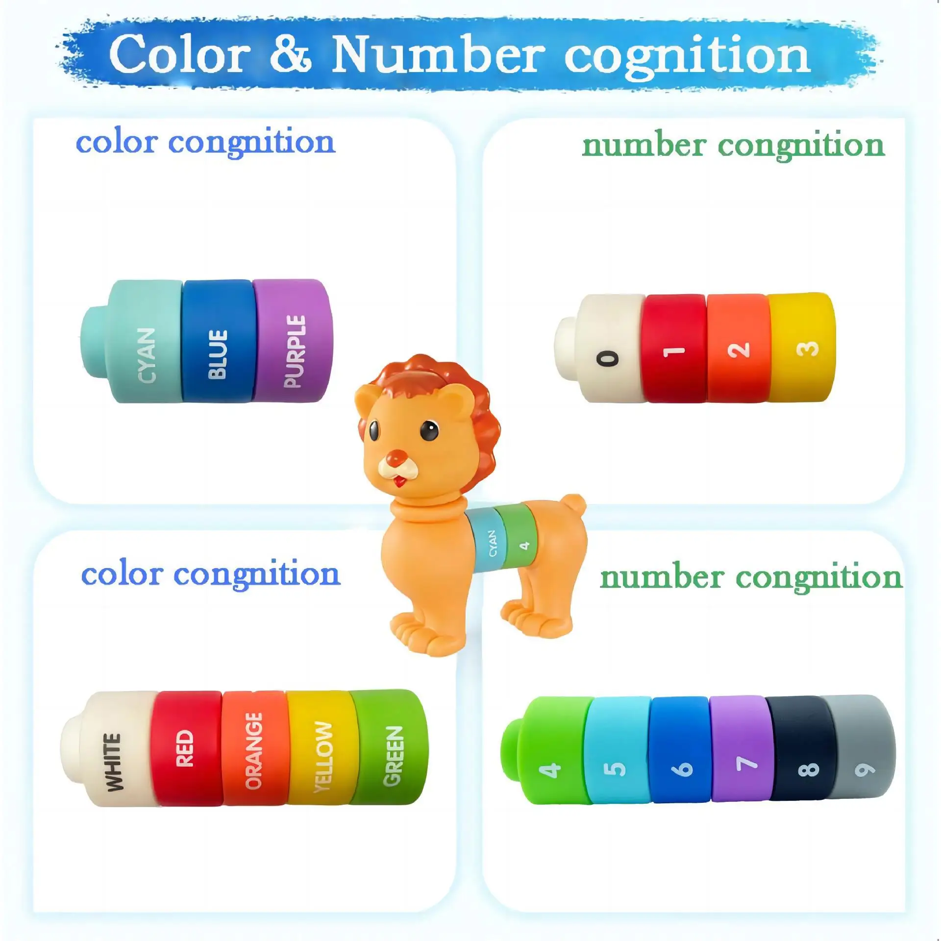 

Soft Silicone Eonal Early Learning Building Blos Toys Animal Girfe Elephant Lion Number Puzzle Toys from China