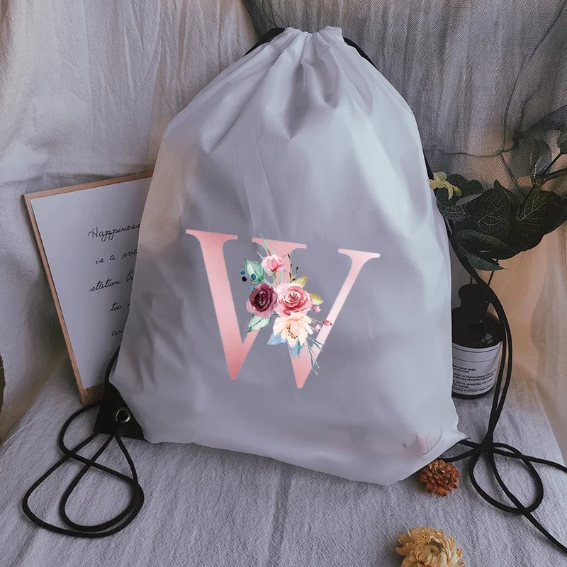 Pink Letter Print Drawstring pouch Sports Bag Women Waterproof backpack for gym Drawstring pouch Backpacks backpack drawstring