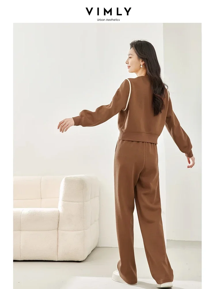 Vimly Winter 2 Piece Sets Women Outfit O-neck Pullover Sweatshirts Wide Leg Pants Female 2023 Fashion Casual Matching Sets M3896