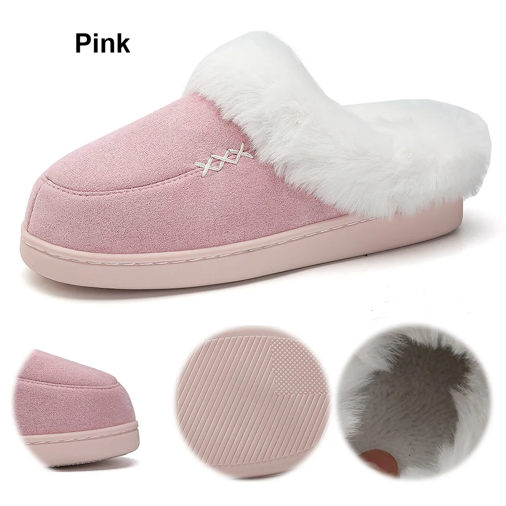 Faux Suede Slippers Slip-on House Shoes Comfortable Thermal Walking Shoes Lightweight Fuzzy Outdoor Slippers for Indoor Outdoor