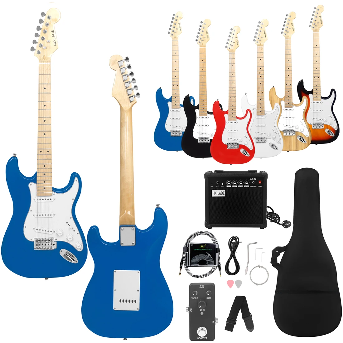 HK-LADE Blue ST Electric Guitar Set Maple Fingerboard Electric Guitar Set with Sound Bag Strap Plectrum Strings Amplifier Parts