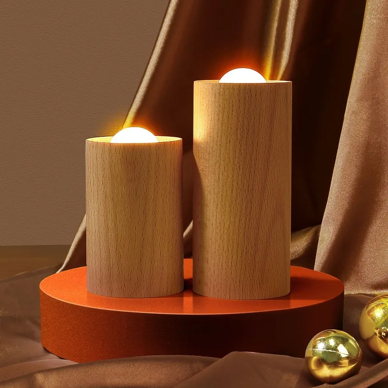 Simple wooden candle light USB charging airflow blowing light home decoration ornament bedroom led bedside night light