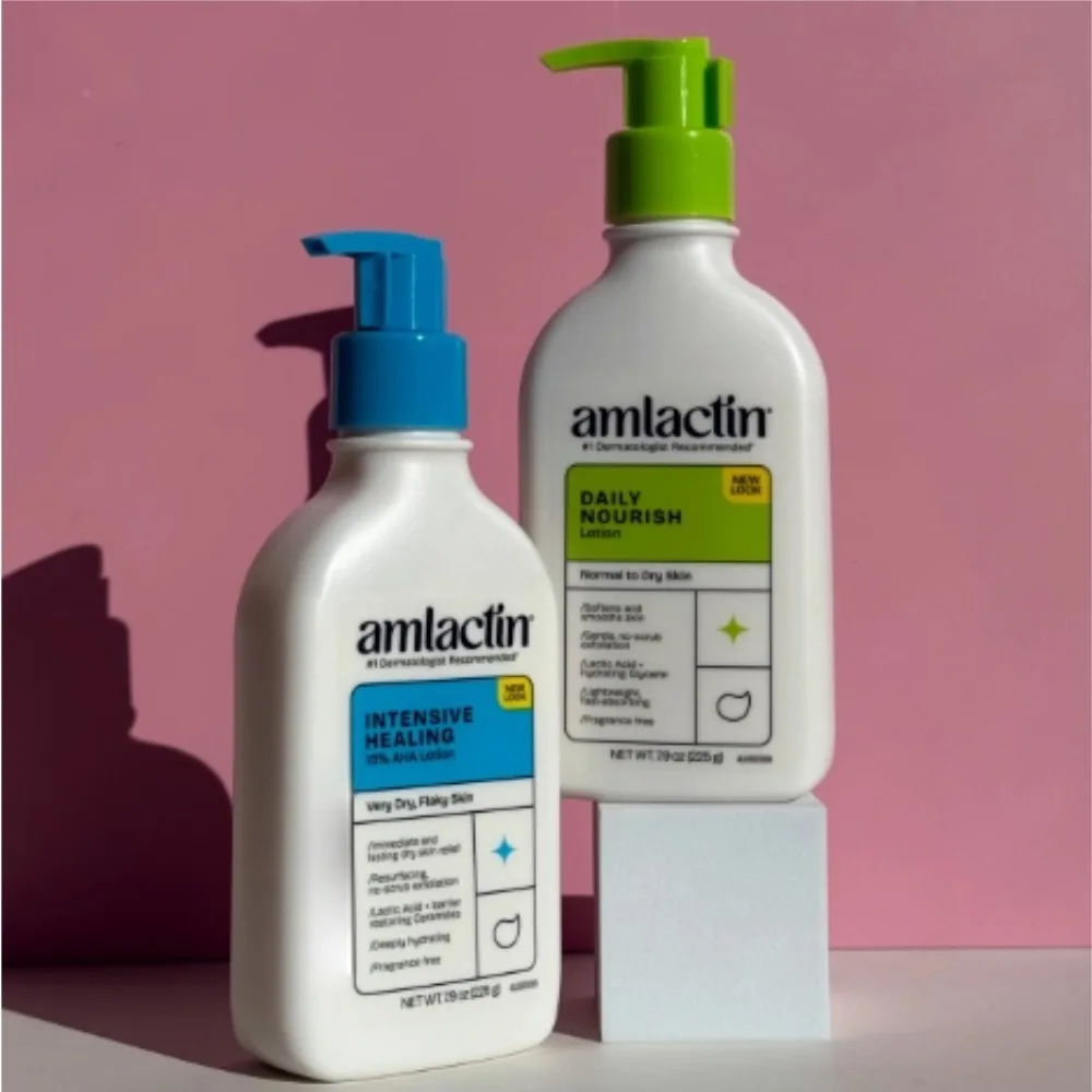 New AmLactin Green Daily Nourish Lotion For Normal To Dry Skin Blue Intensive Healing 15% AHA Lotion For Very Dry Flaky Skin
