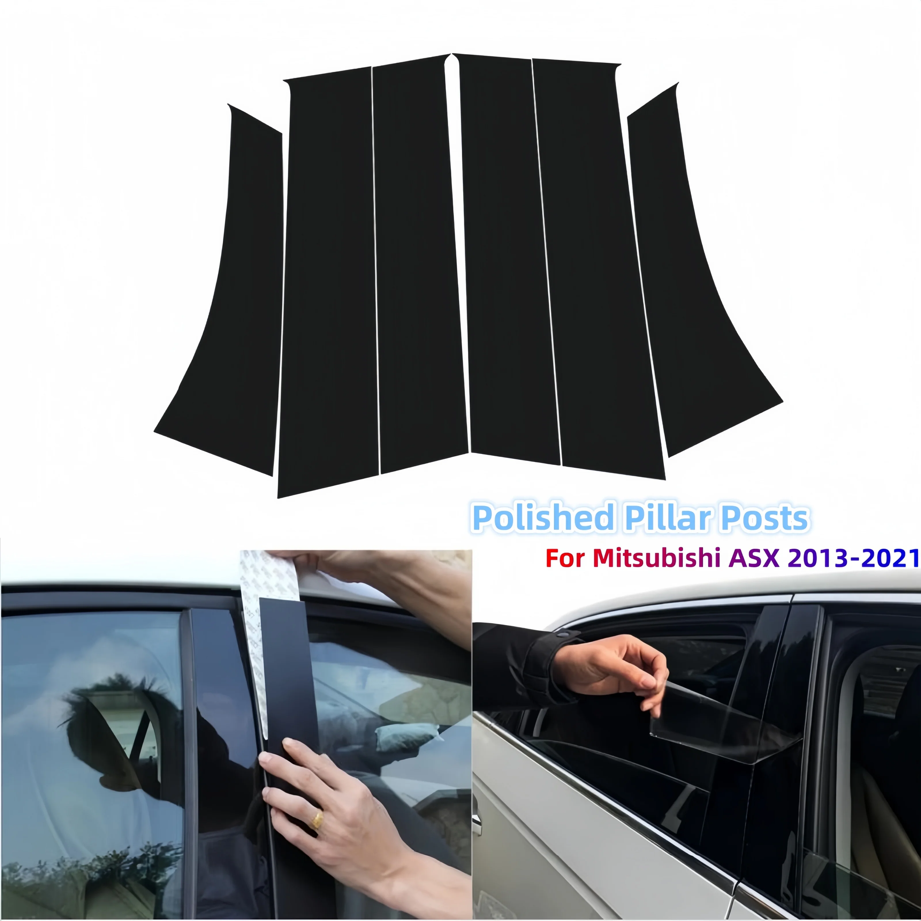 For Mitsubishi ASX 2011-2021 Gloss Black Polished Pillar Posts Door Window Trim Cover BC Column Decoration Stickers Accessories