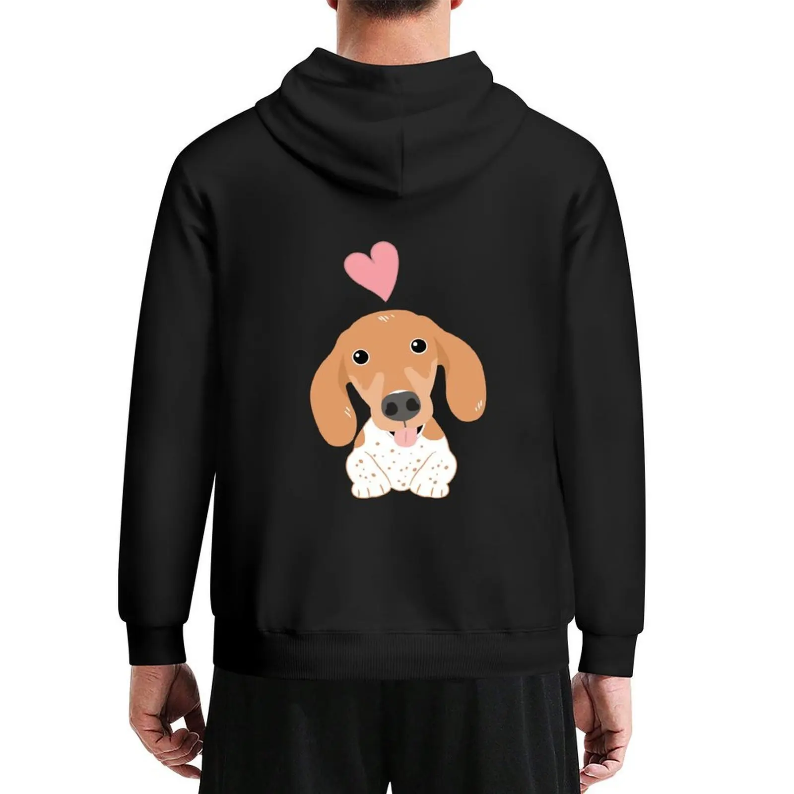 

LOVE White Red Piebald Dachshund Sausage Dog Hoodie clothes for men men clothes men's clothes graphic hoodies