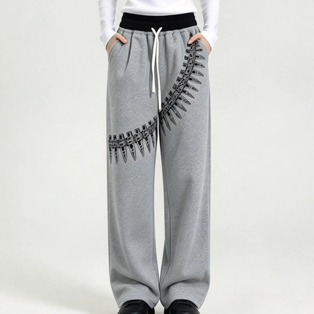 Autumn And Winter Women's Personalized High Street Guard Pants, Double Waisted Printed Street Harajuku Straight Leg Pants