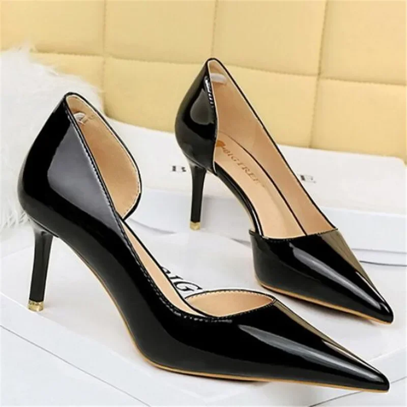 Women 7.5cm 10.5cm High Heels Yellow Pumps Office Sexy Stiletto Wedding Bridal Scarpins Short Heels Lady Sexy Hollow Party Shoes