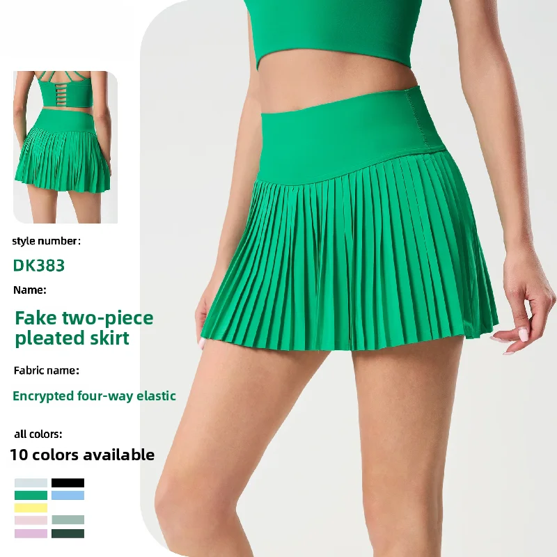 

2025Женская антицеллюлитная модная плиссированная теннисная юбка с высокой талией для занятий фитнесом на открытом воздухе, йоги, высокая эластичность, дышащая