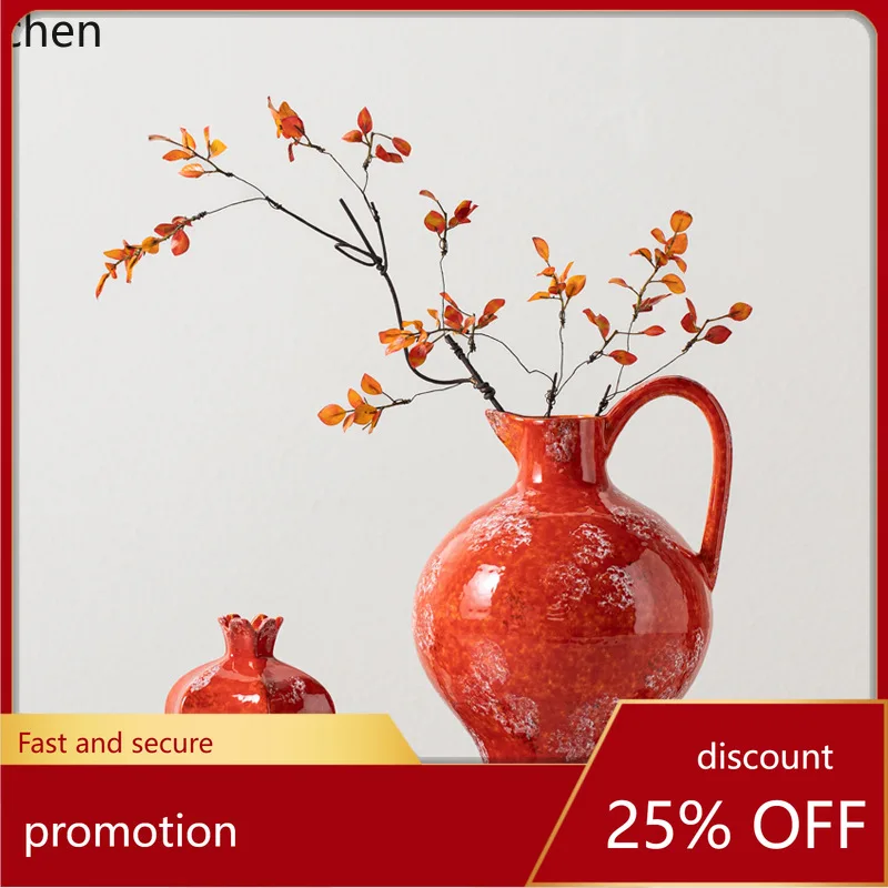 

Hxl kiln-turned-snow red ceramic vase flower arrangement living room decoration