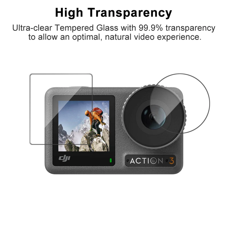 กระจกนิรภัยป้องกันหน้าจอสำหรับ DJI Osmo Action 3 4ฝาปิดเลนส์ป้องกันเคสครอบเลนส์ซิลิโคนสำหรับอุปกรณ์เสริม DJI Action 3