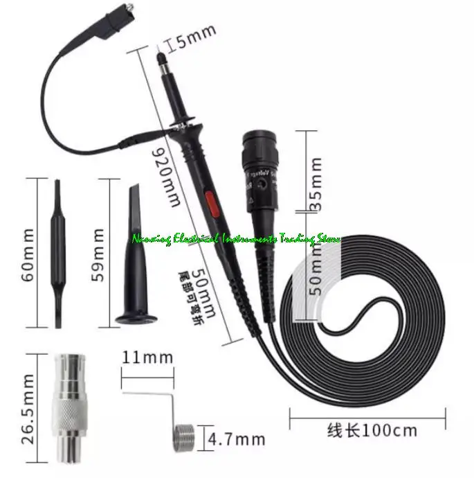 P2060โพรบออสซิลโลสโคปแบบ P2200/P2100/X1ฝาครอบป้องกัน BNC DC-60MHz X10/100MHz/200MHz พร้อมวงแหวนสี
