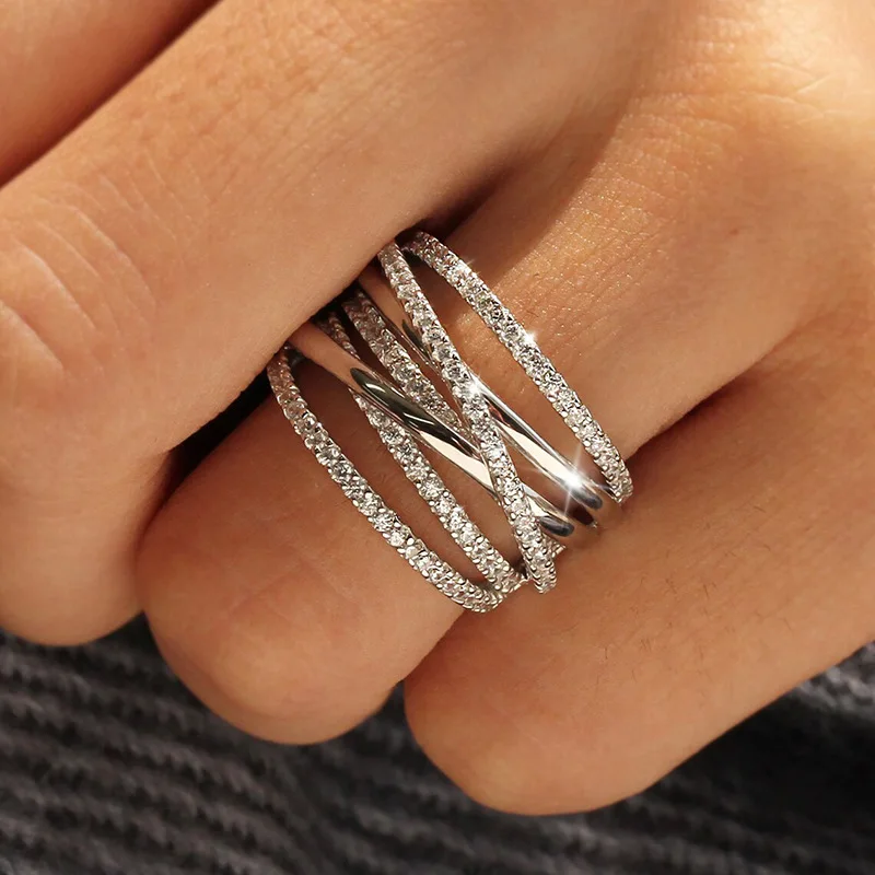 Anillos de Plata de Ley 925 con Diseño de Cruces Múltiples para Mujer, Anillos Femeninos Modernos con Circonita Cúbica AA, Joyería para Bodas y Fiestas