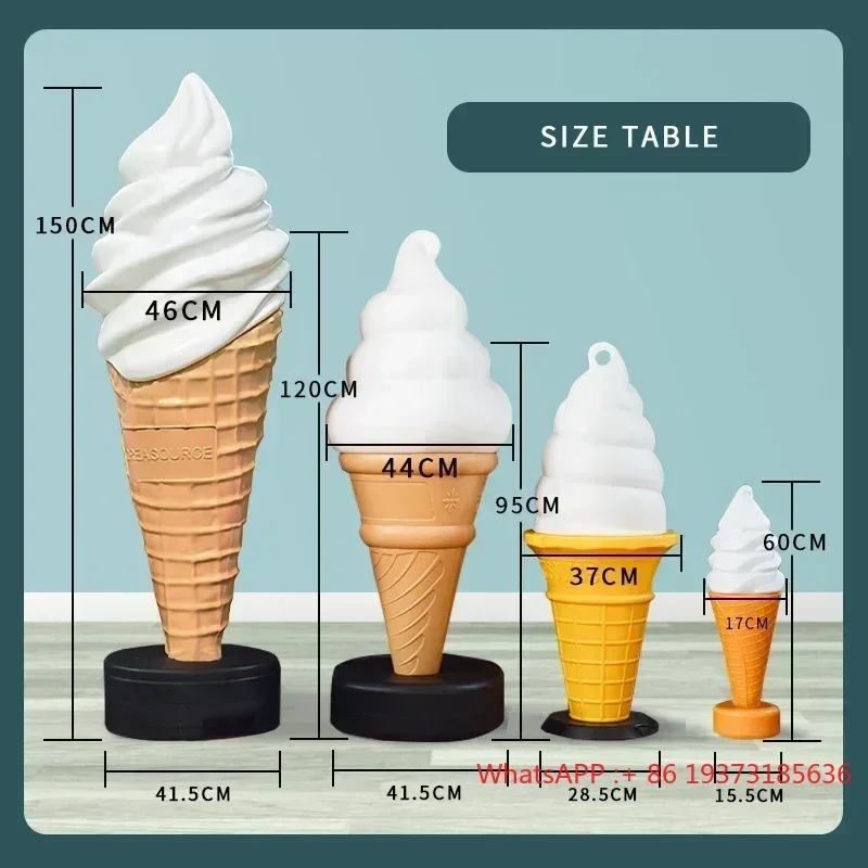 Simulation 150CM  modeling light ice cream advertising lamp Plastic ice cream model light Large ice cream cone with led light