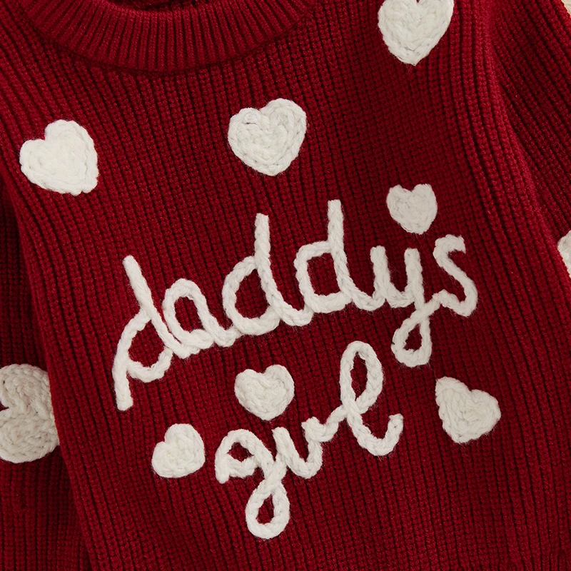 Baby Girls Valentine s Day Sweater Casual Letter Heart Embroidery Knitted Pullover Infant Knitwear for Toddler