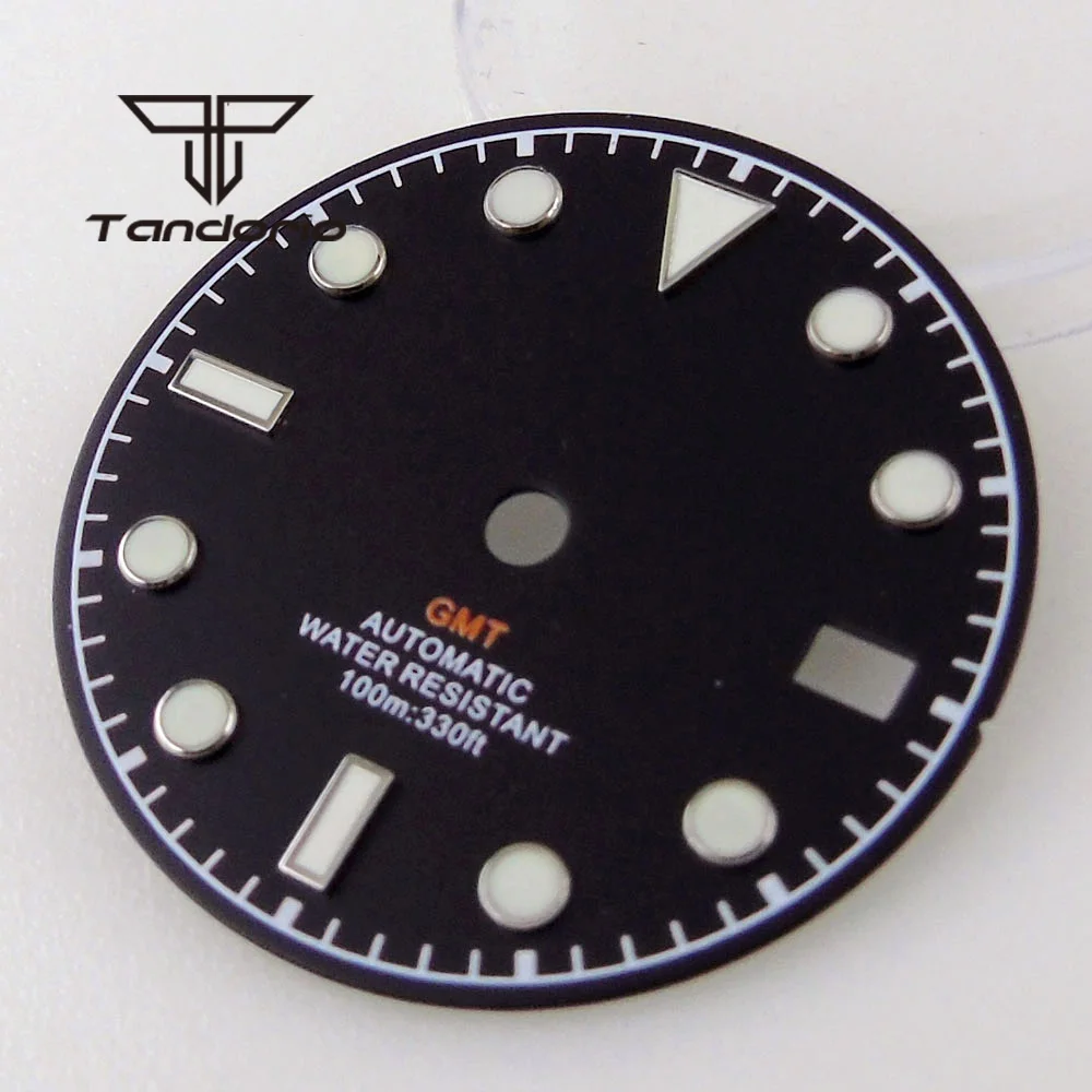 หน้าปัดนาฬิกา GMT ขนาด 29 มม. + เข็มนาฬิกาแบบ Snowflake พร้อมช่องแสดงวันที่ ใช้ได้กับกลไกอัตโนมัติ NH34 สีดำ/น้ำเงิน/ขาว อะไหล่และอุปกรณ์เสริม