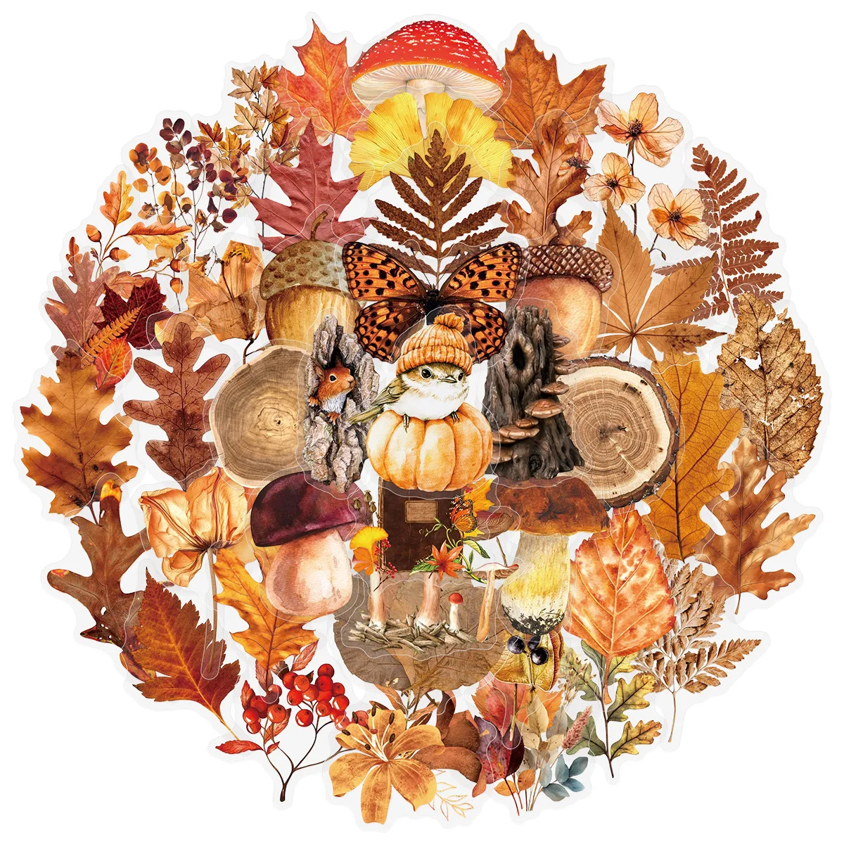 50 Uds Retro seta planta mariposa pegatina impermeable transparente Graffiti calcomanía personalizada DIY taza de agua funda para teléfono móvil