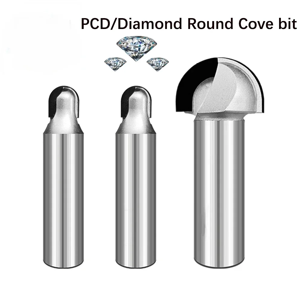 PCD Round Bottom Bit PCD Woodworking Cove Box Router Bit Cabinet Door Panel Ball Groove End Mill for MDF Particleboard