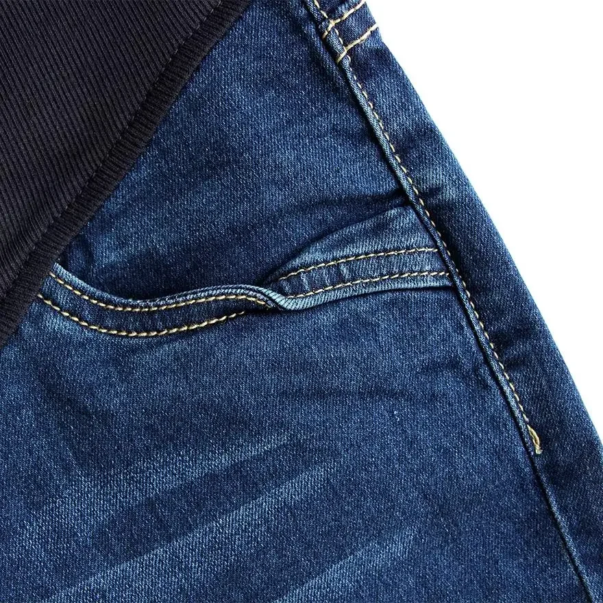 Venda quente de boa qualidade algodão denim magro maternidade jeans buracos contraste costura bolsos lápis para mulheres grávidas